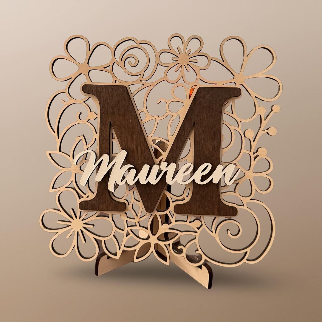 Floral monogram name sign, laser cut